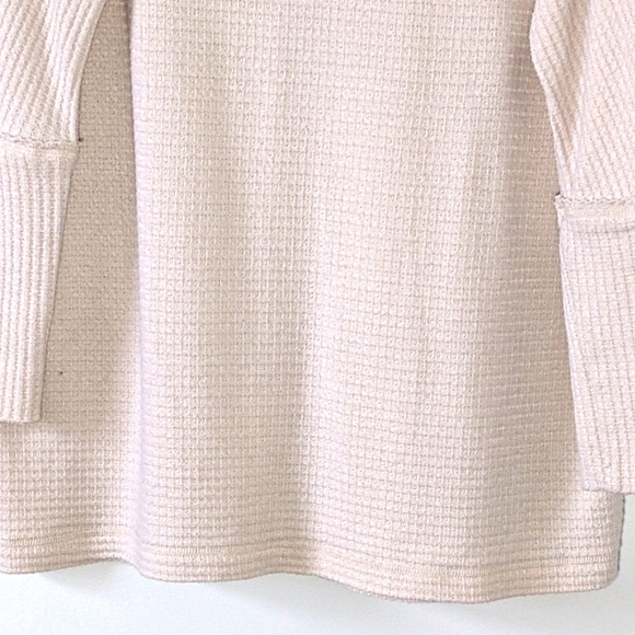 Free People Kitty Thermal Waffle Knit Top Cream Pink Mockneck Long Sleeve Size S - Picture 7 of 11